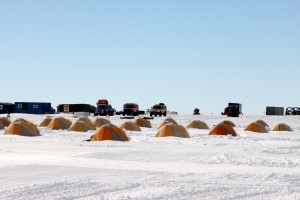 The staff tents and vehicles at Union Glacier