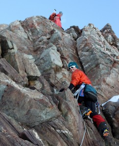 Scrambling in Millet boots & crampons all the while dealing with a rope - a bit different for us