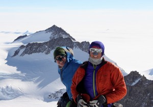 Kev & Kristine happy to be at the top of the fixed ropes with Knutzen Peak behind