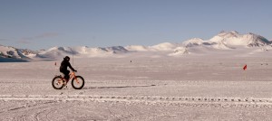 Kristine on the "fat" bike at Union Glacier