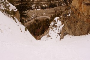 Looking down the couloir and Highway 24