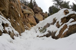 The couloir petering out towards the top at which point we traversed to the right