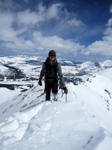 Me at the same spot on the north ridge below the false summit 5 days later on May 11. Notice how much more snow there is