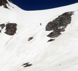 Me skiing down the steeper gully to the lower Crystal Creek drainage