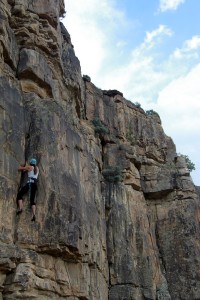 Kristine climbing Illumination (5.8) - quite a hard 5.8 in my opinion