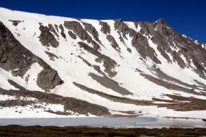 We used the snow gully at far left in the picture to access Pacific's east ridge