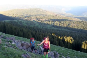 Kristine & Sarah hiking up to Red & White's summit plateau