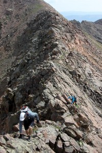 Reid & Kristine along the ridge to Point 13,055' with Keller's summit behind