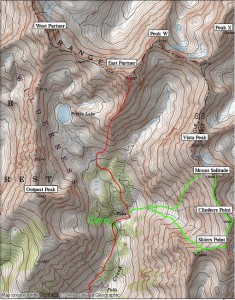 Our route in green from camp