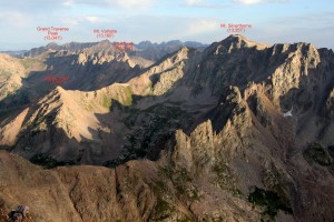 Zodiac Ridge and surrounding peaks to the northwest from Red Peak's summit