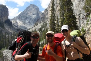 The boys excited to enter Garnet Canyon with the Middle Teton behind