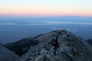 Early morning on the start of Little Bear's west ridge direct