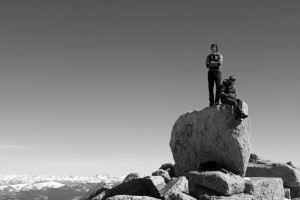 J & I on top of Whitney Peak's summit boulder (13,276')