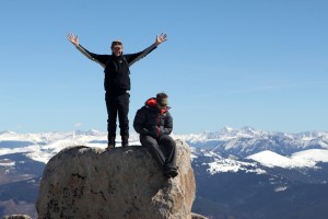 Billy & J on Whitney Peak's summit boulder (13,276')