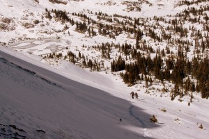 Kristine & Mike climbing in deep snow up to the east ridge