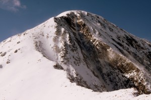 The remaining route up the east ridge with the Savage Couloir visible