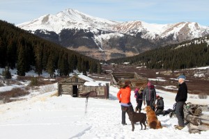 All of the Chalks and another party of two folks at the old mining cabins