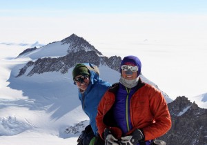 Kevin & Kristine at the top of the fixed ropes with Knutzen Peak in the background