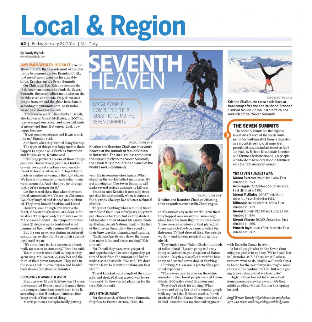 Vail Daily Newspaper Article Seven Summits
