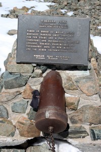 Wheeler Peak summit plaque and summit register below
