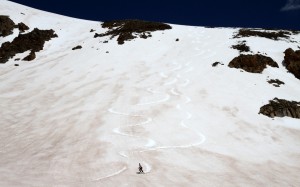 Our turns down from 13,100' to the high basin