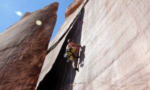 Me leading the easiest route at Tiara Rado - an awesome cupped hands route called Short Cupped Hands (5.9+)