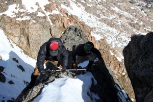 Chuck & J scrambling up The Fly's north ridge