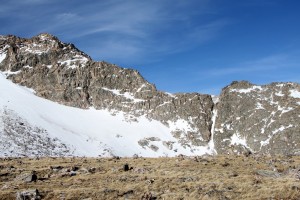 One last look at the majority of the east ridge with the obvious notch as viewed from the southeast on our descent