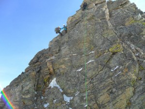 Me rappelling down past the party of two climbers on the left