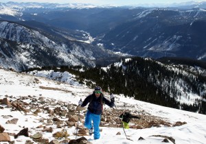 Sylvan reaching the summit of Outpost Peak