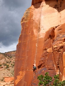 Rock star Shawn Wright leading Rednekk Justus. This route is published as a 5.10+/5.11, but I think most of us would agree is more like 5.12-
