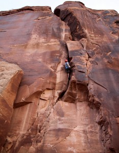 Gracson on the unknown offwidth. He did great on this route