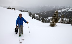 Ben & Jax skinning up Copper Ski Mountain