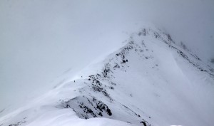 J & Derek skiing Jacque's northeast ridge