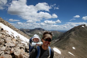 Sawyer and I making our way up Democrat's class 2 east ridge with Mt. Cameron behind us