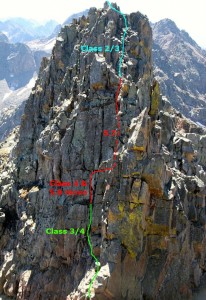 Our route up the north face/ridge of Peak C-Prime