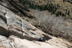 Kristine following up the long 120' pitch 1 rated at 5.6