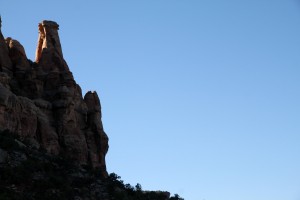 Late afternoon shade on Bottle Top Tower during the hike out from one of our visits at Tiara Rado
