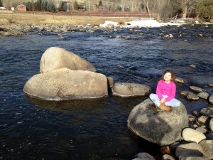 Harper at the Eagle River with me taking Rainie for a swim
