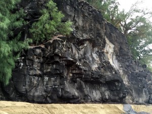 Lumahai Beach (north) bouldering wall. Routes can be found on mountainproject