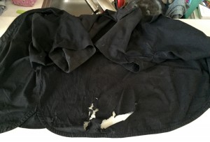 The aftermath of my beloved Black Diamond tech shirt