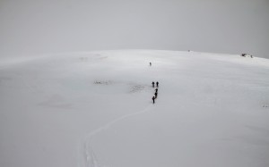 The boys heading across the alpine plateau