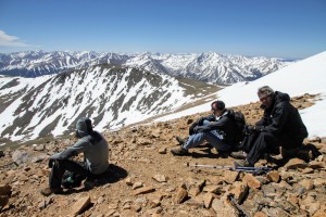 The boys relaxing below the summit on the leeward side of the mountain