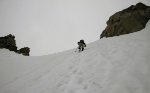 Marsters climbing above the bergschrund